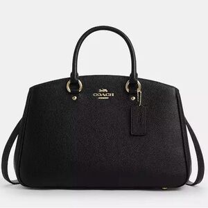 COACH Savannah Carryall Bag Black Leather Top Handles Shoulder Strap Sold Out